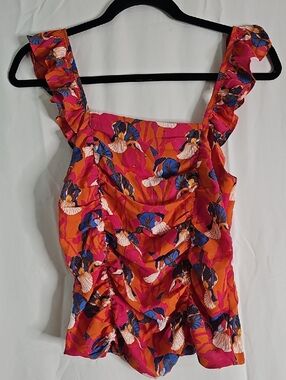Rose & Olive Orange and Hot Pink Floral Smocked Top